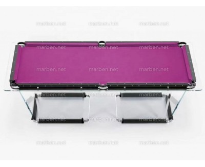 MESA DE BILLAR LUXURY GLASS2,  DE CRISTAL TEMPLADO ESTRUCTURA DE ACERO INOXIDABLE, 7FT ó 8FT